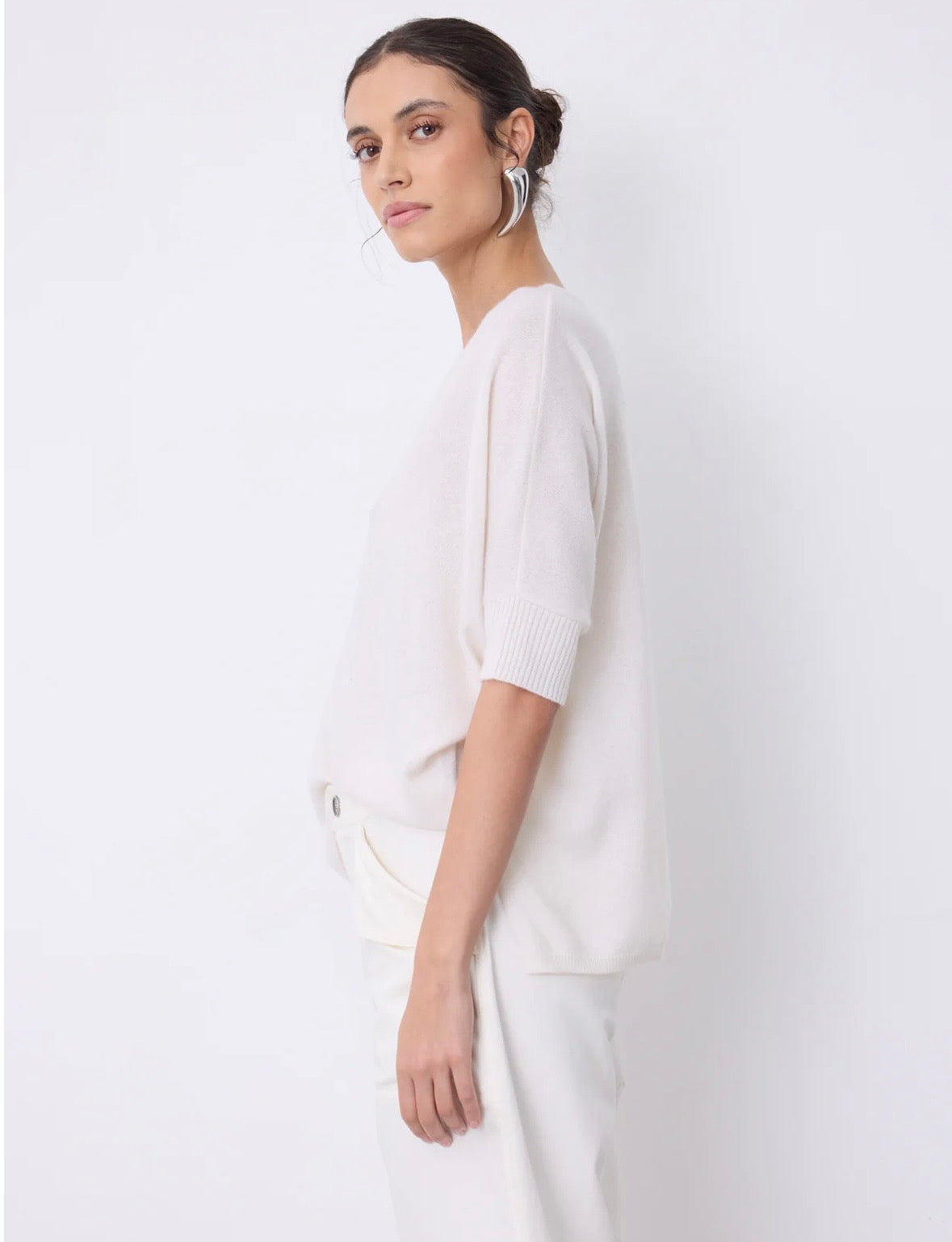 Aimee Cashmere V-Neck - Ecru