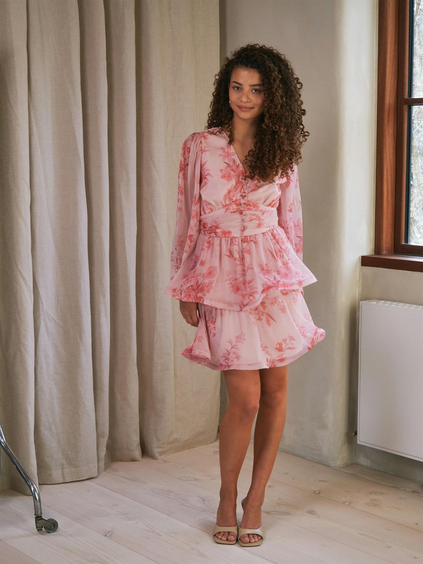 Rivana Print Chiffon Dress - Pink