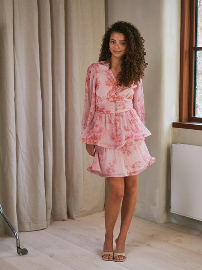 Rivana Print Chiffon Dress - Pink