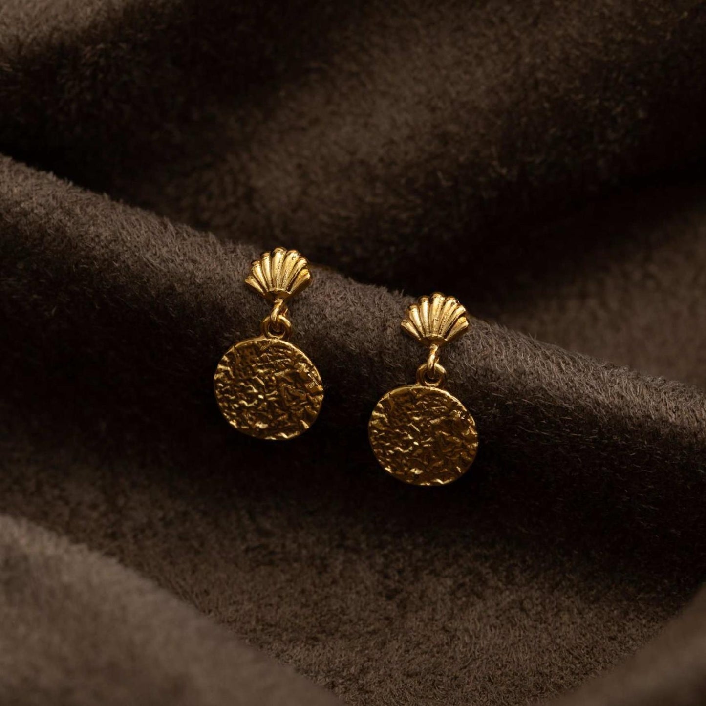 Mini shell & molten coin earrings