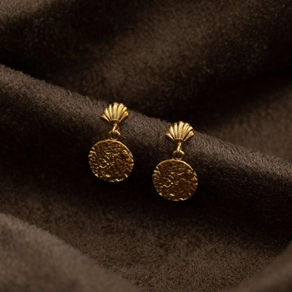 Mini shell & molten coin earrings