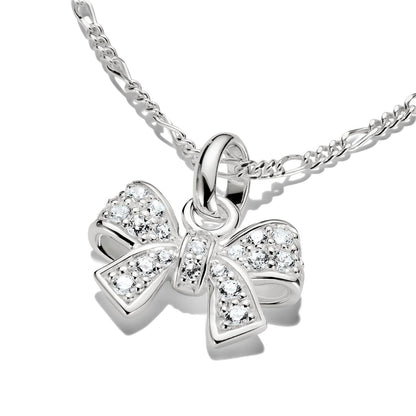 Charm Pendant Bow With Stones Connect Silver