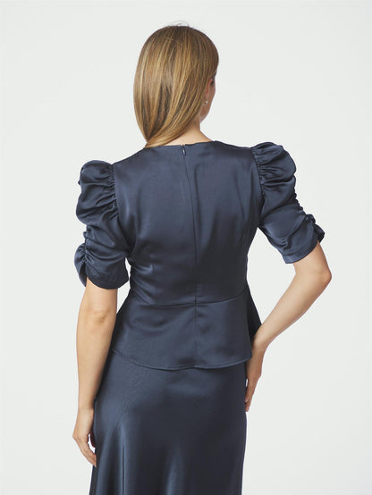 Benua Heavy Sateen Blouse - Midnight Blue