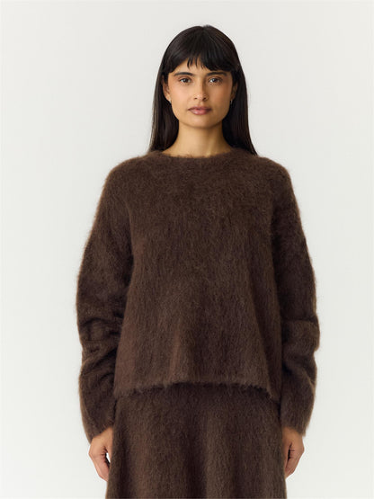 YASTILDE LS MOHAIR BLEND KNIT PULLOVER - MOLE
