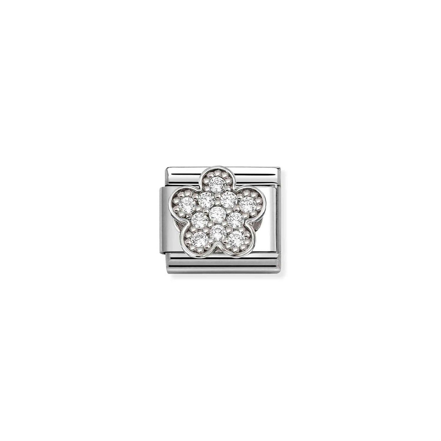 LINK, SILVER FLOWER WITH CUBIC ZIRCONIA