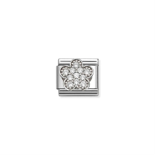 LINK, SILVER FLOWER WITH CUBIC ZIRCONIA