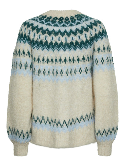 YASLATTE LS KNIT PULLOVER - BIRCH/BLUE BELL