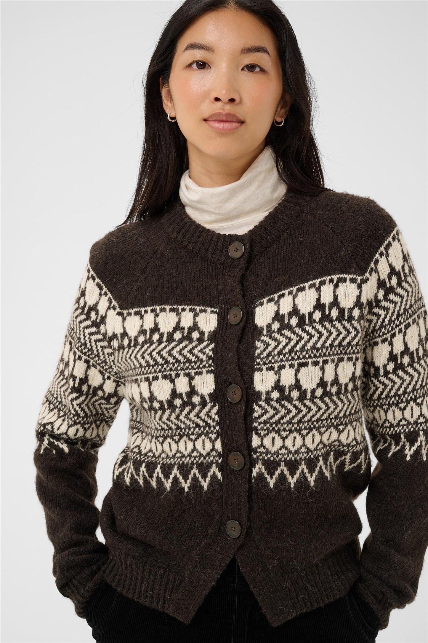 CharmainePW Cardigan - Mole/Whitecap Jaquard