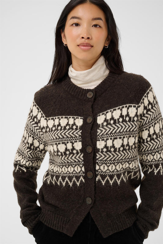 CharmainePW Cardigan - Mole/Whitecap Jaquard