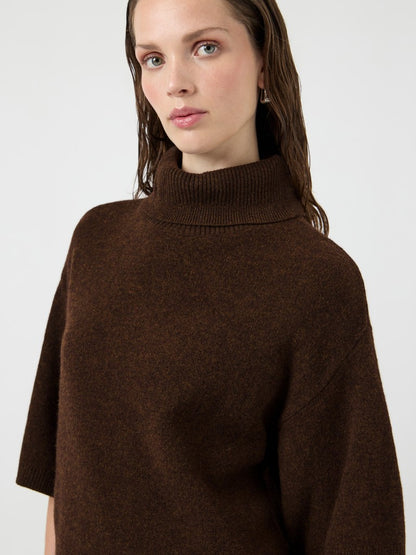 YASEMILIA 2/4 ROLL NECK KNIT PULLOVER - COFFEE BEAN