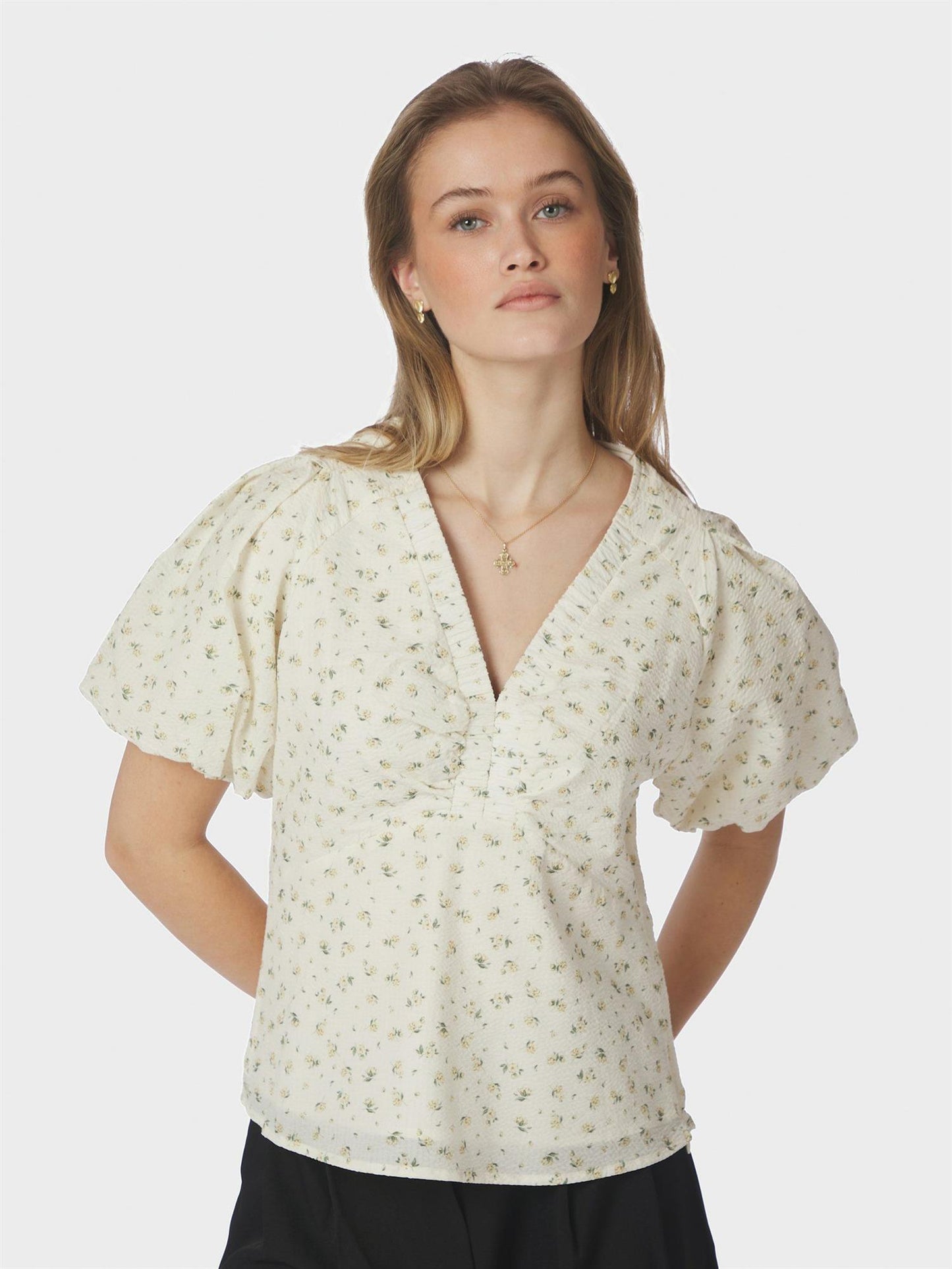 Irina small rose flower blouse - light yellow