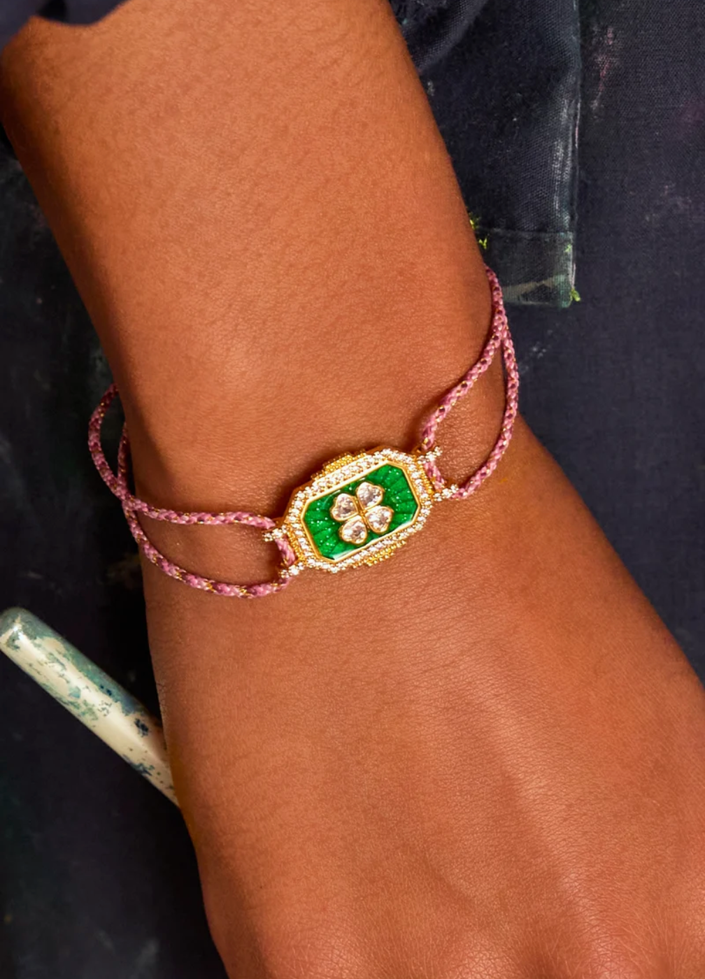 Green and Pink Trefle Boheme Bracelet