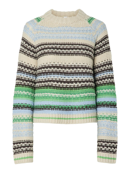 YASBIBI KNIT PULLOVER - BROW/GREEN MULTI