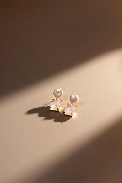 Pearl & Rose Quartz Drop Earring