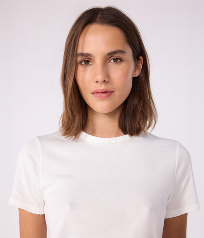 Tee-Shirt Pointelle Round Neck - White