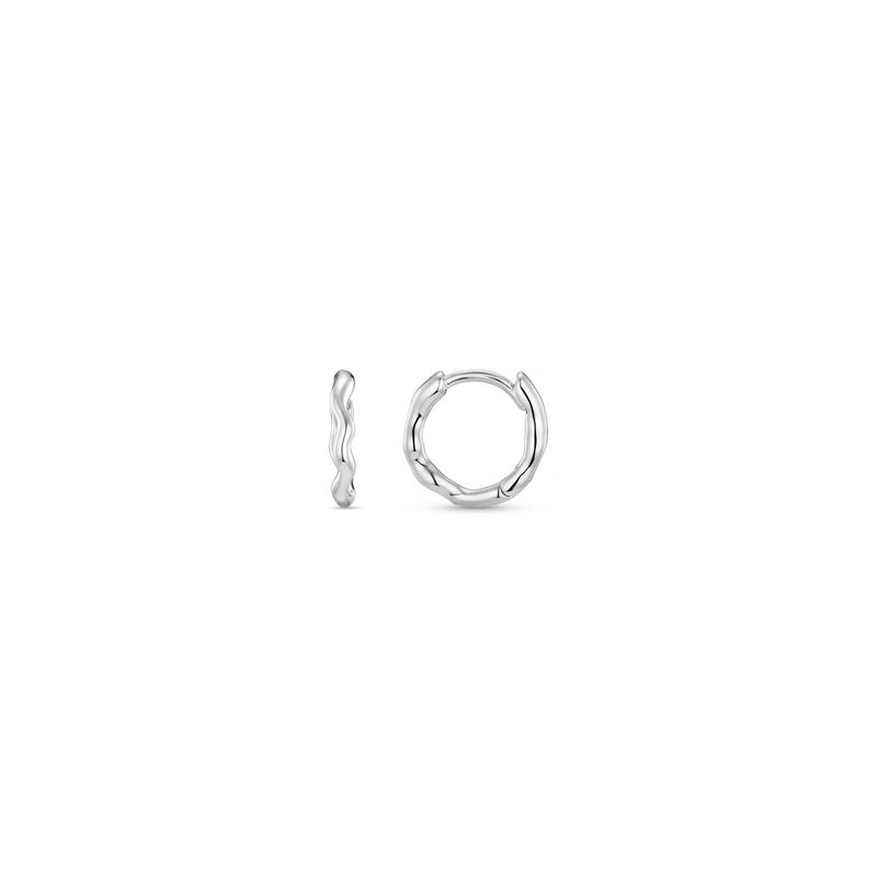 Organic Round Wave Silver Huggie Hoops