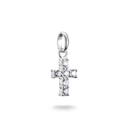 Charm Pendant Cross With White Stones Connect Silver