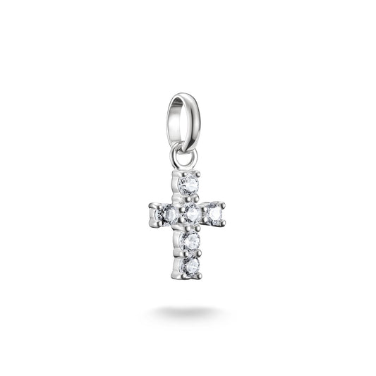 Charm Pendant Cross With White Stones Connect Silver