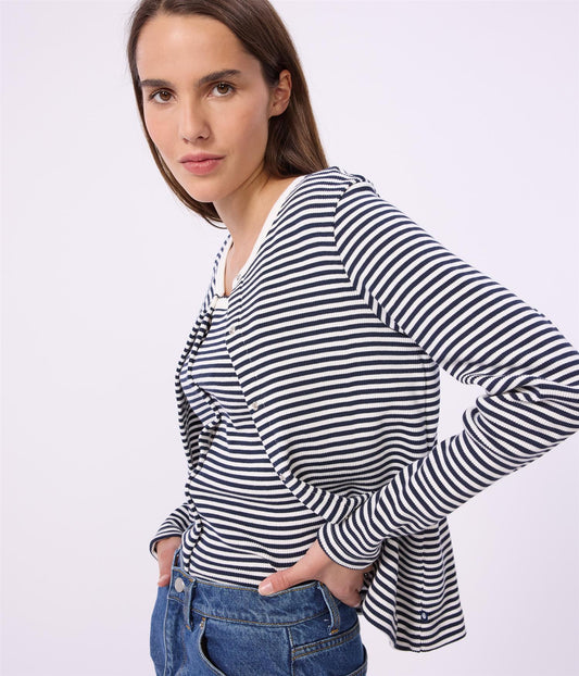 Cardigan Ribbed - Blue/ White