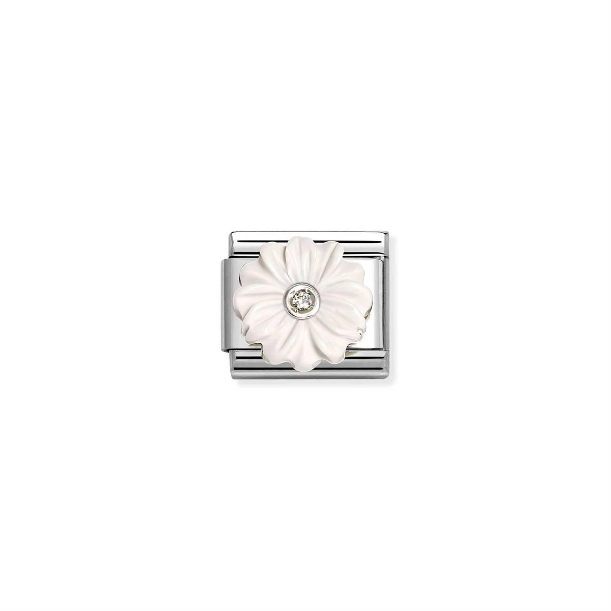 LINK, WHITE FLOWER CZ SILVER