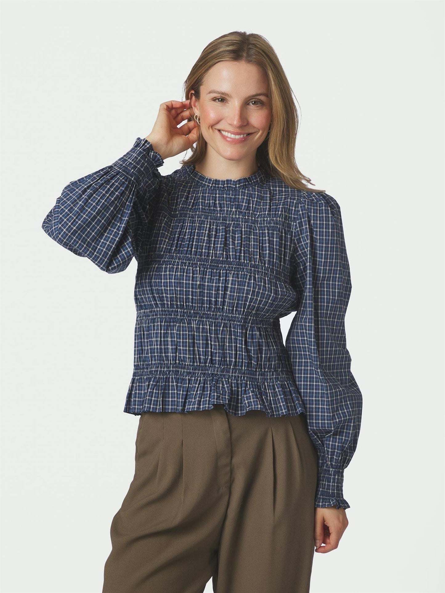 Marcia Check Blouse - Blue