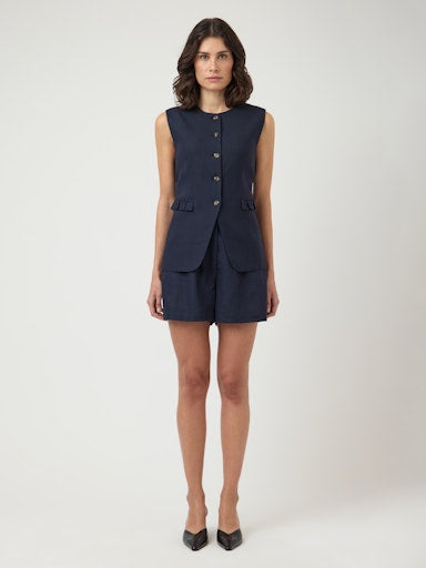 YASAGANIA HW LINEN BLEND SHORTS - NAVY BLAZER