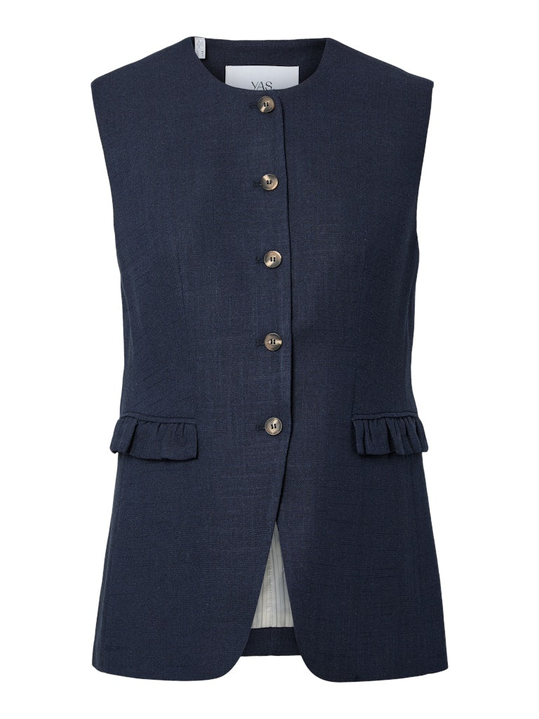 YASGANA LINEN BLEND WAISTCOAT - NAVY BLAZER