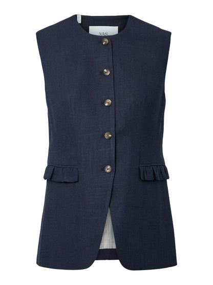YASGANA LINEN BLEND WAISTCOAT - NAVY BLAZER