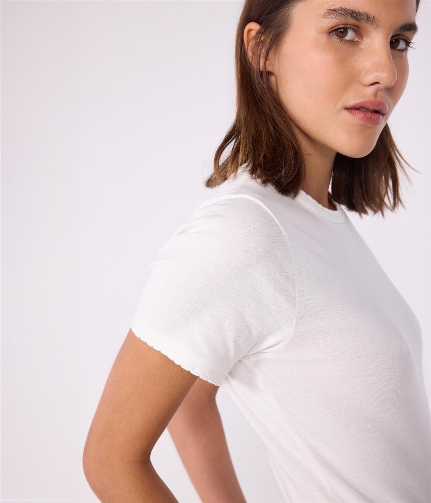Tee-Shirt Pointelle Round Neck - White