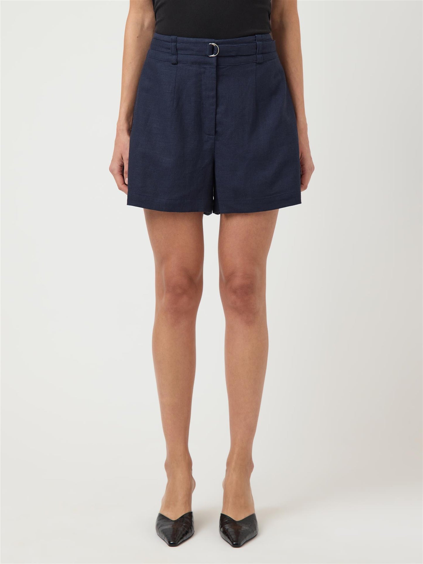 YASAGANIA HW LINEN BLEND SHORTS - NAVY BLAZER