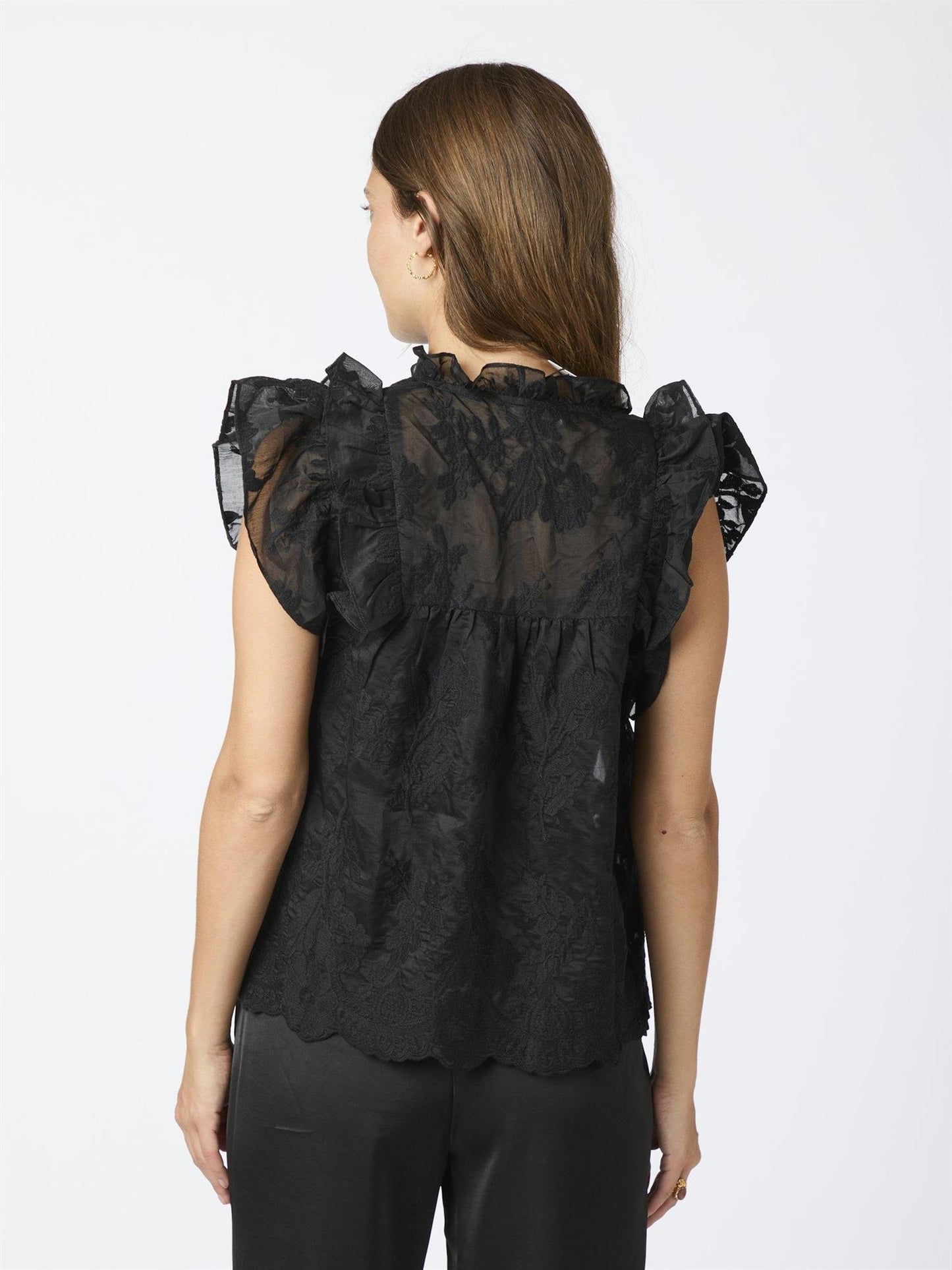 Jayla Big Embroidery Top - Black