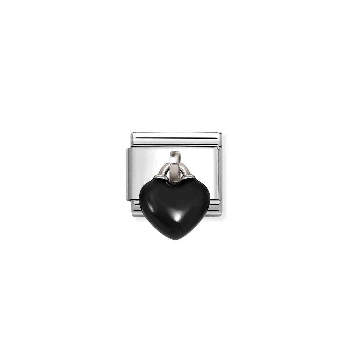 LINK, BLACK ENAMEL PENDANT HEART SILVER