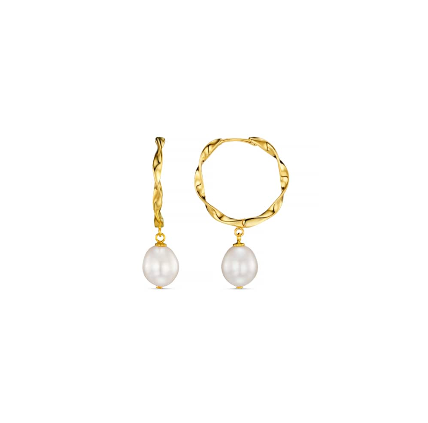 Ribbon & pearl mid size hoop earrings