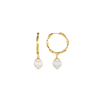 Ribbon & pearl mid size hoop earrings