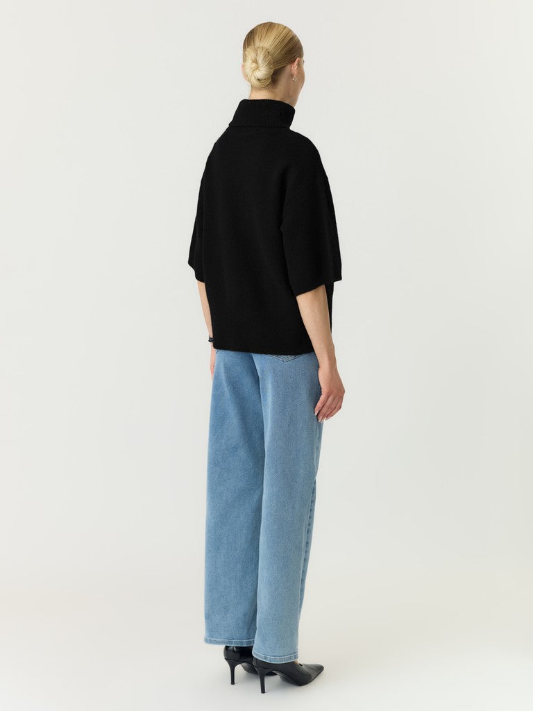 YASEMILIA 2/4 ROLL NECK KNIT PULLOVER - BLACK