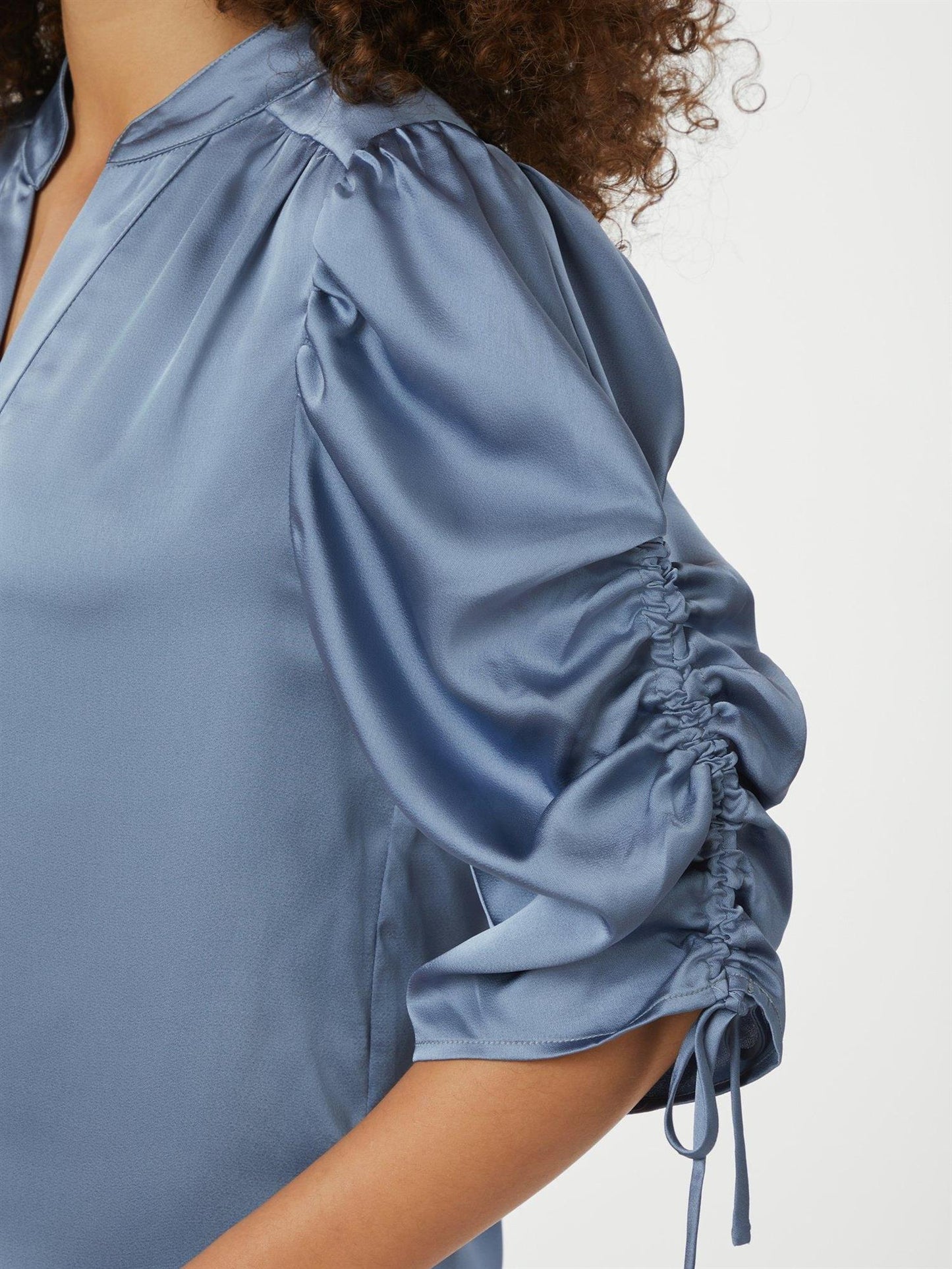 Alvira Drapy Satin Blouse - Dusty blue