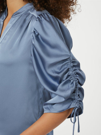 Alvira Drapy Satin Blouse - Dusty blue