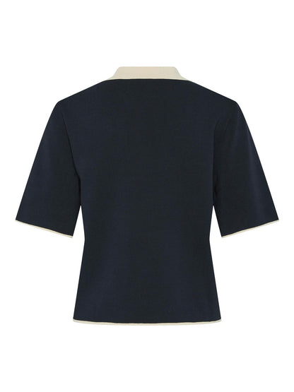 YASMILLE SS KNIT TOP - NAVY BLAZER/GARDENIA