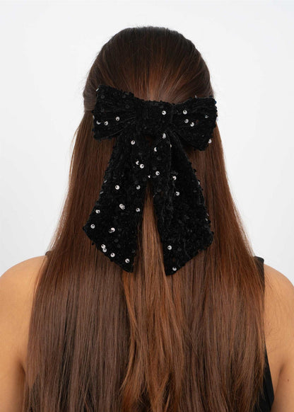 Anne Sequins Bow - Black