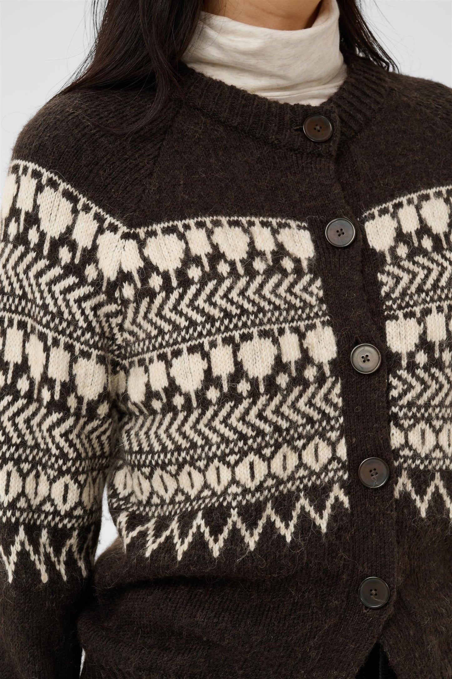 CharmainePW Cardigan - Mole/Whitecap Jaquard