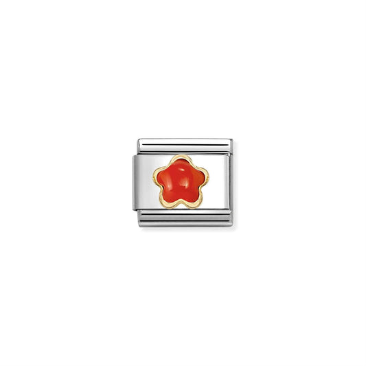 LINK, RED CORAL FLOWER IN GOLD