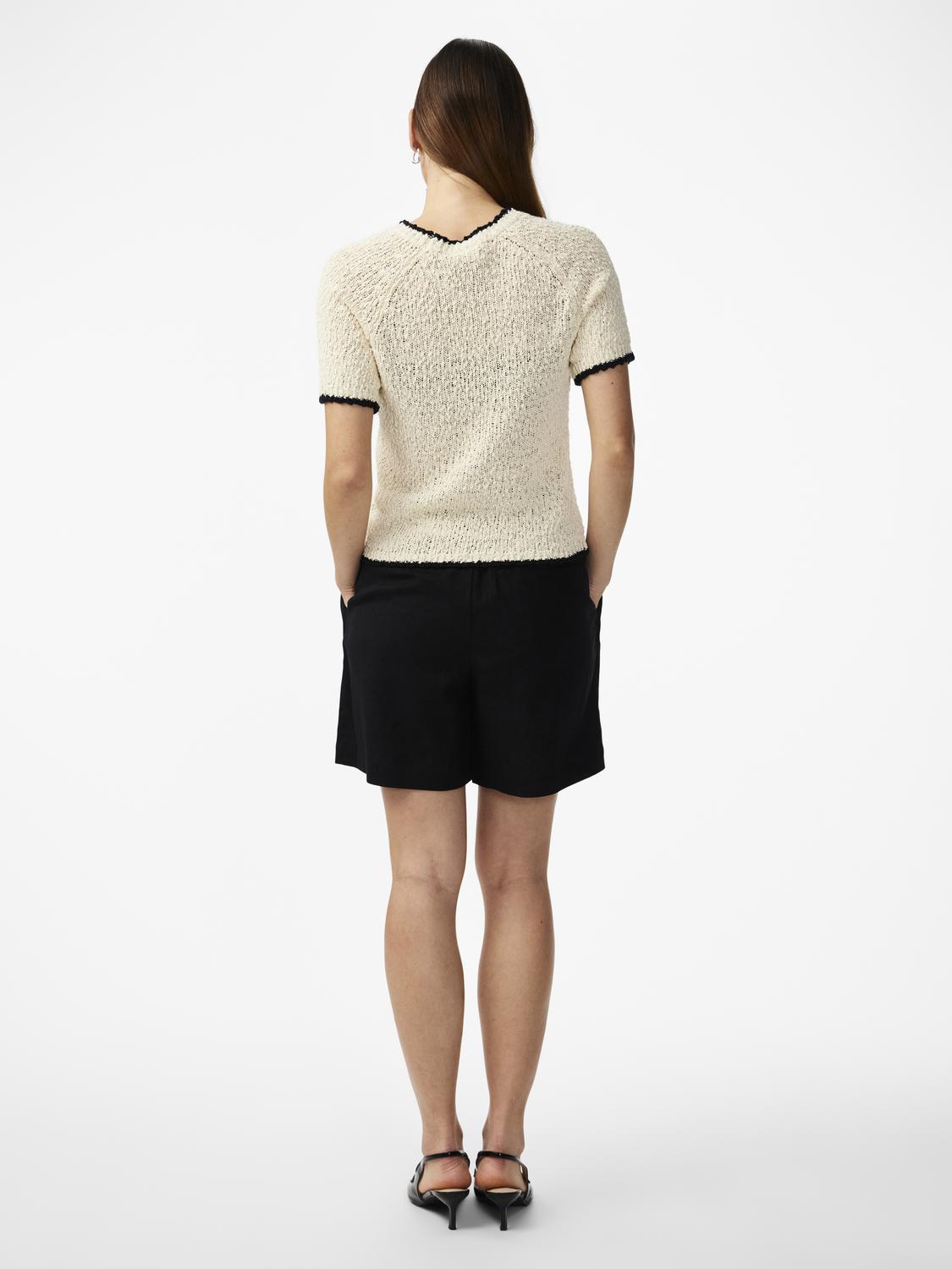 YASCHANEO SS KNIT TOP - BIRCH & BLACK