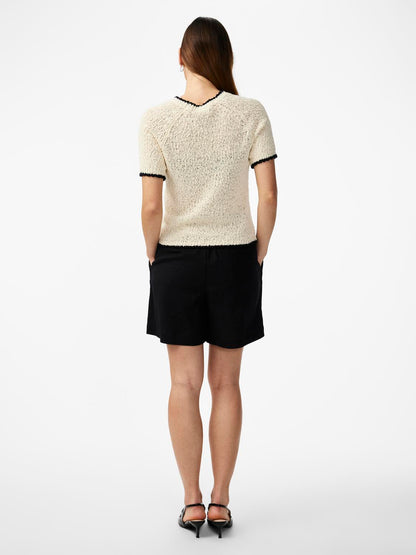 YASCHANEO SS KNIT TOP - BIRCH & BLACK