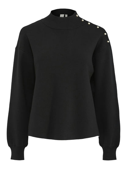 YASHAMA LS PEARL KNIT PULLOVER - BLACK