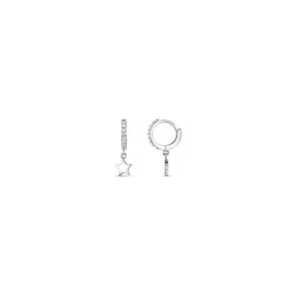 Pavé Mini Micro Star Drop Silver Hoops