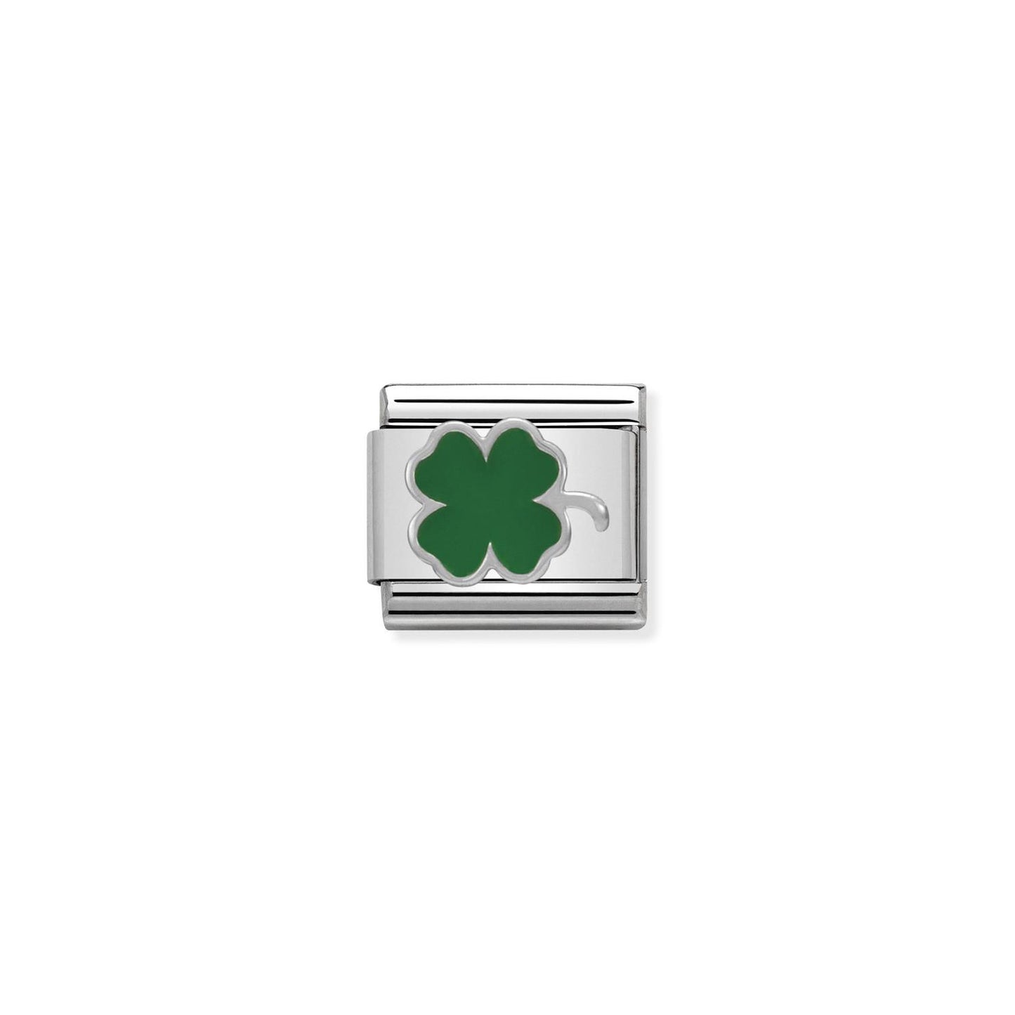 LINK, GREEN CLOVER IN SILVER AND ENAMEL