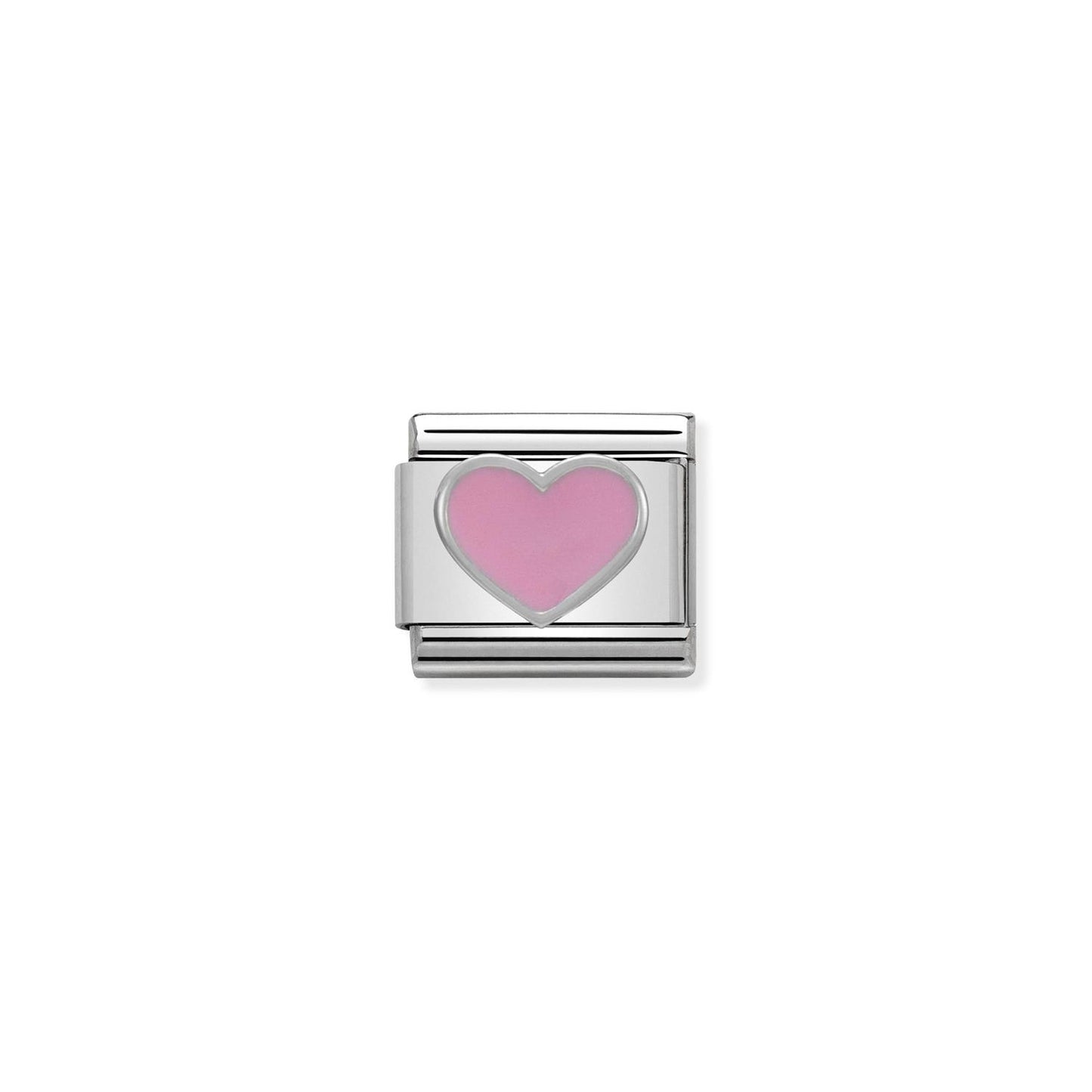 LINK, PINK HEART IN SILVER AND ENAMEL