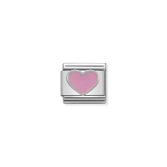 LINK, PINK HEART IN SILVER AND ENAMEL