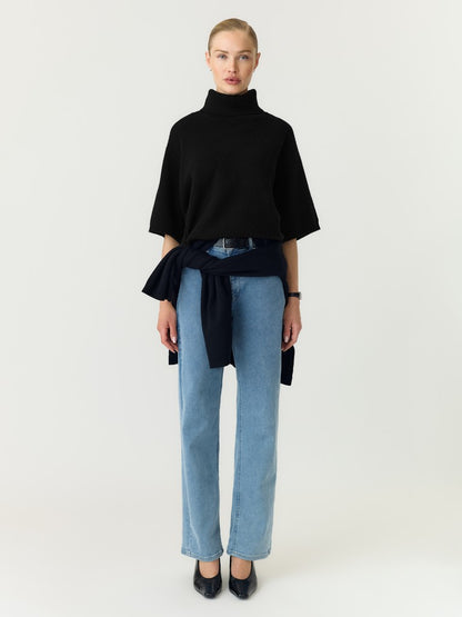 YASEMILIA 2/4 ROLL NECK KNIT PULLOVER - BLACK