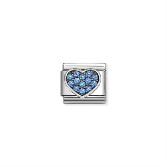 LINK, SILVER HEART WITH BLUE CUBIC ZIRCONIA